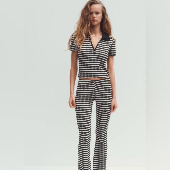 Zara Tops - Zara matching set JACQUARD POLO SHIRT & JACQUARD FLARE PANTS